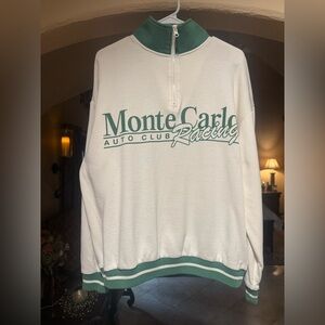 Zoe + Liv Cream and Green Racing Zip-Up Sweater